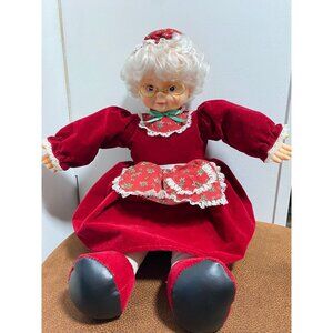 VINTAGE Mrs Claus Plush by Matrix Industries Velvet Red Dress Sits Christmas